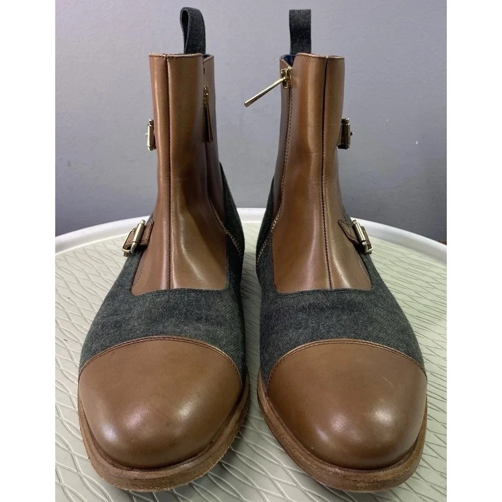 Dapper Lane Leather&Wool Men's‎ Octavia Dress Ankle Boots Brown&Gray Spain EUC 9
